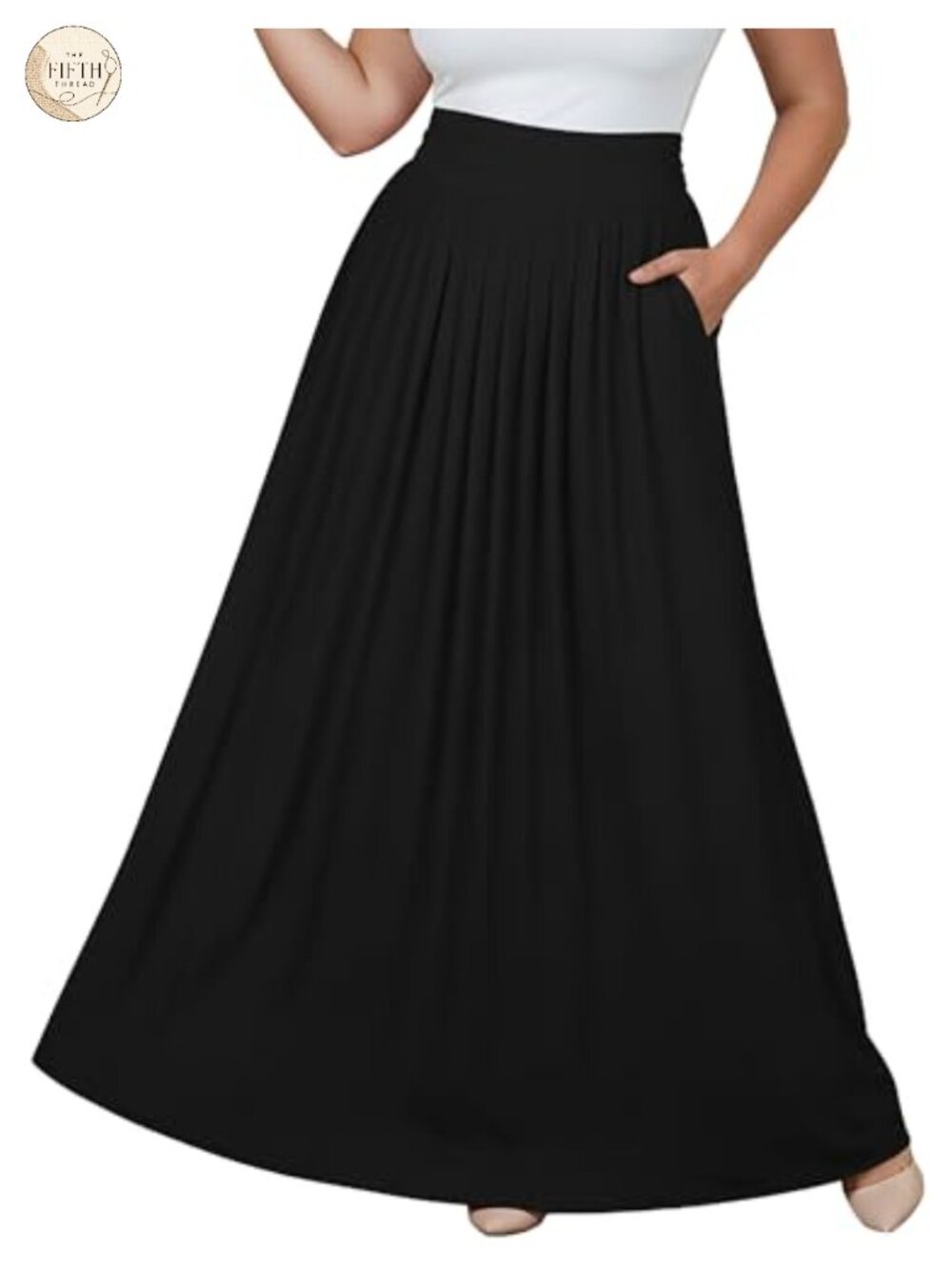 High Waist Flowy Maxi Skirt Pleated A-Line with Pockets